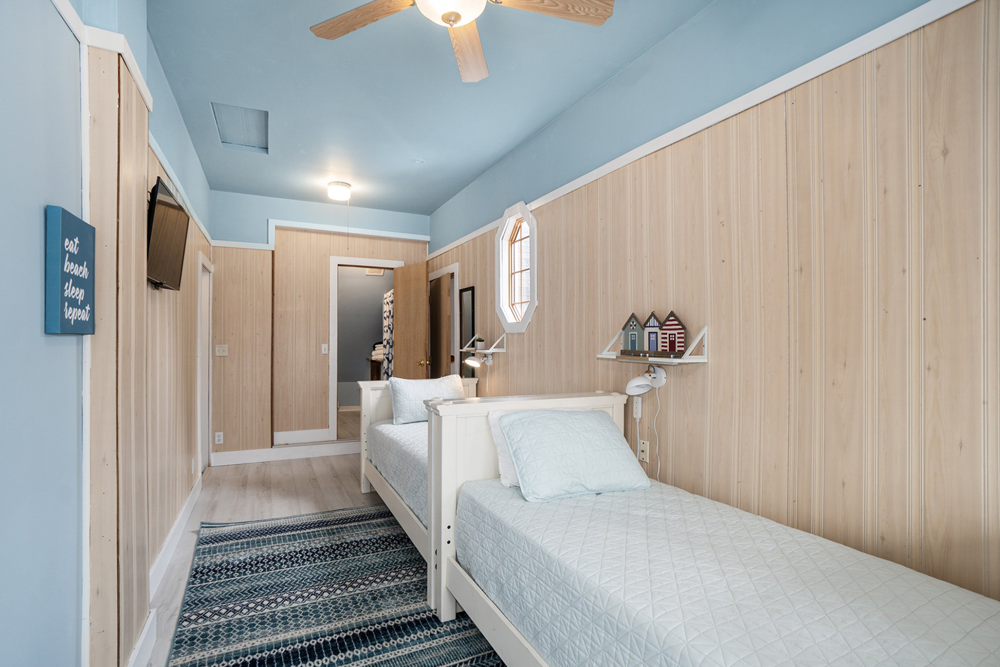 two twin beds and en suite bathroom