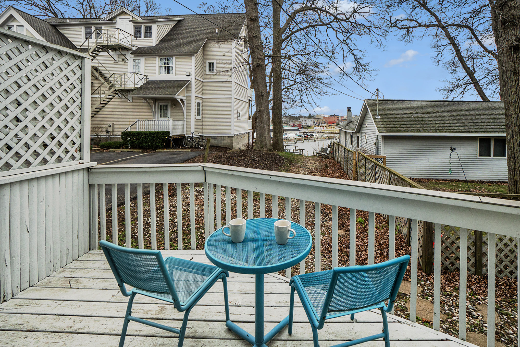 private deck overlooking marina