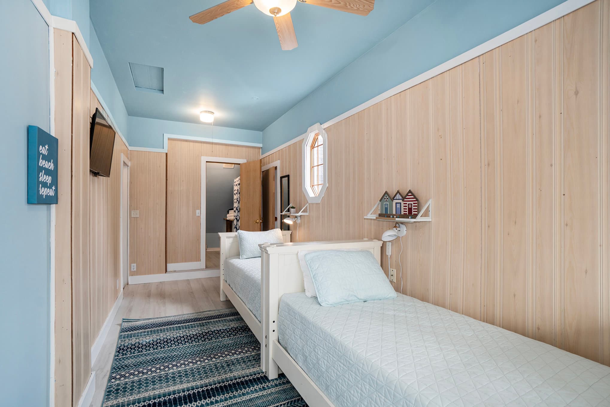 two twin beds and en suite bathroom