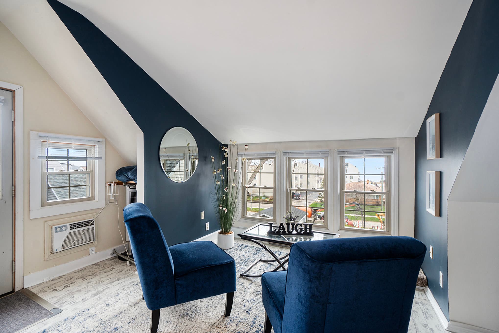 seating area overlooking lake michigan