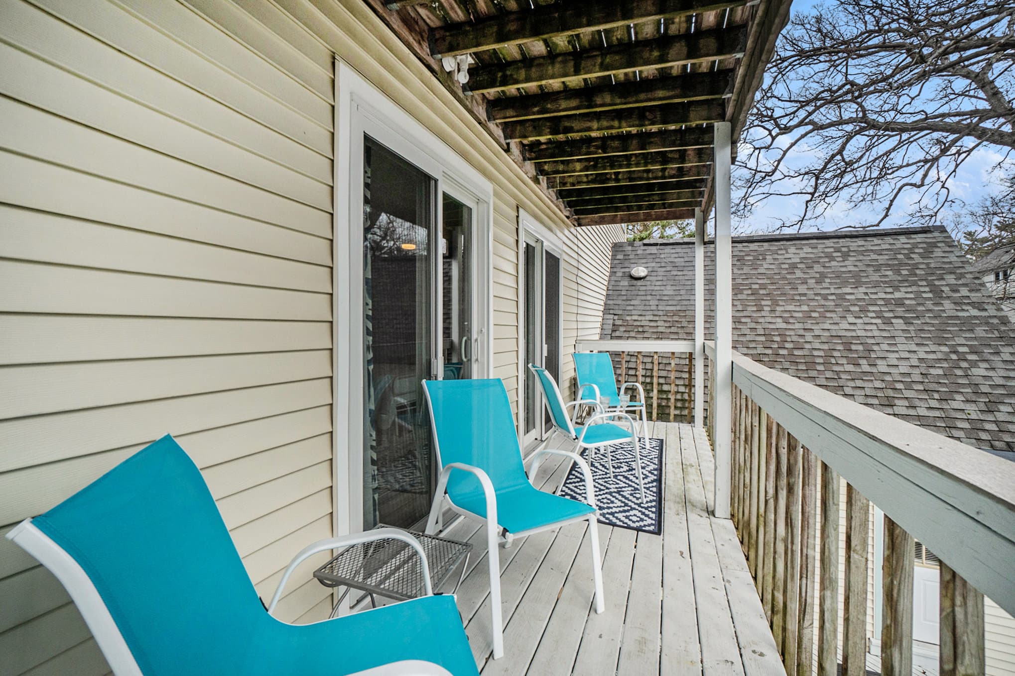 view of deck overlooking marina