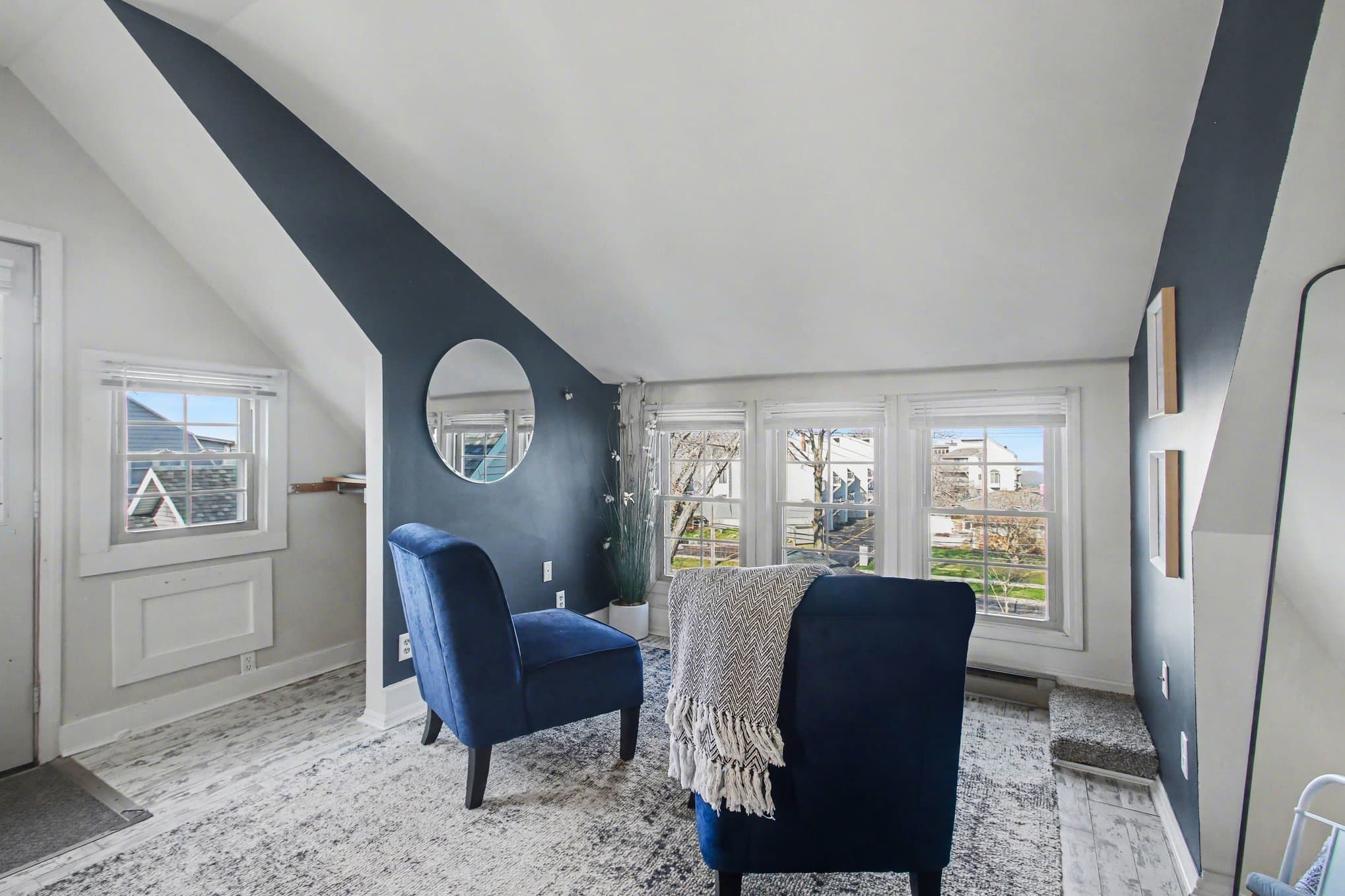 seating area overlooking lake michigan