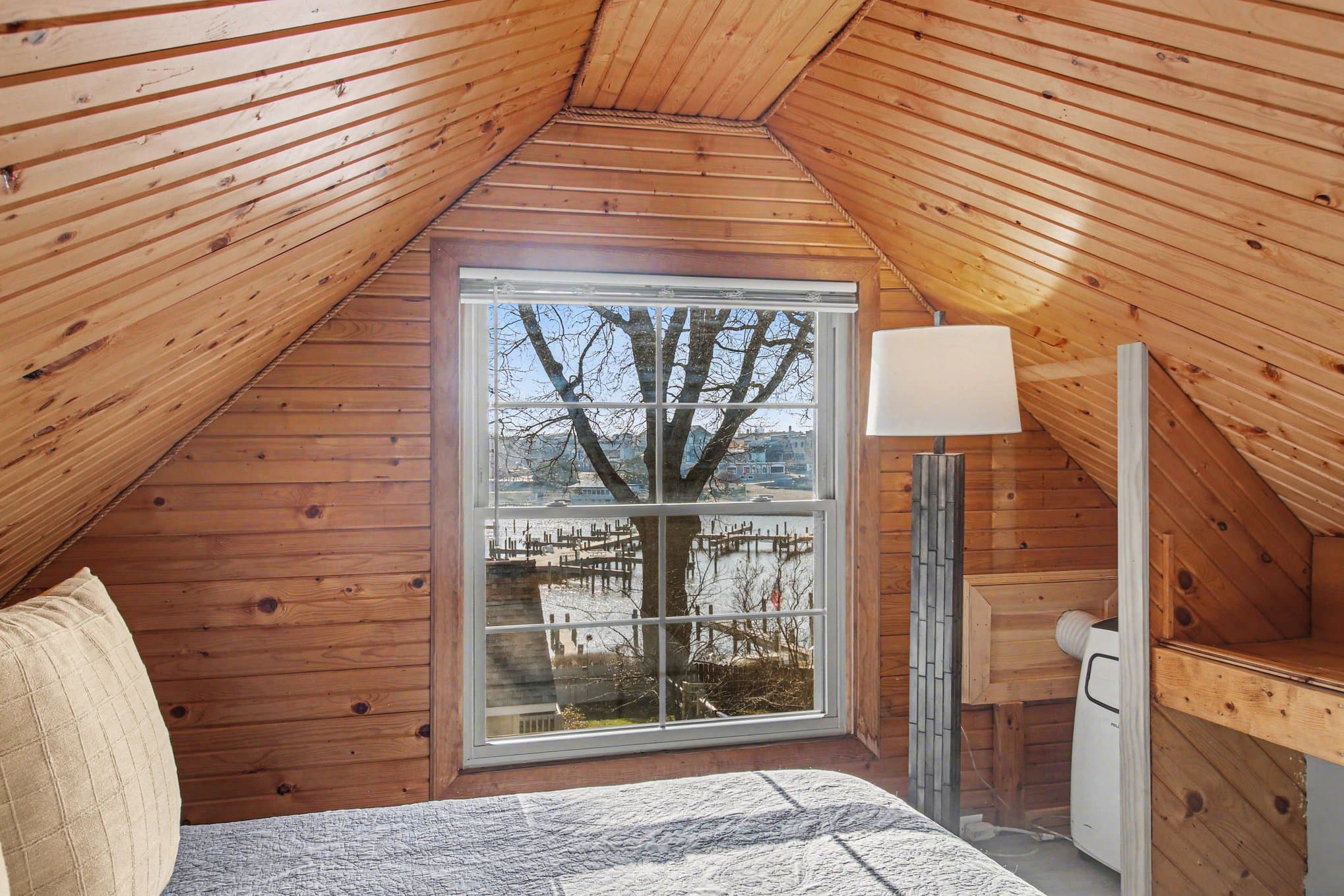 view of deck looking out to marina