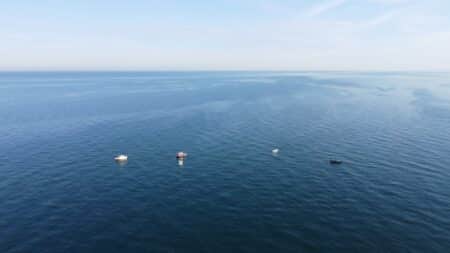 four boats seen on Lake Michigan